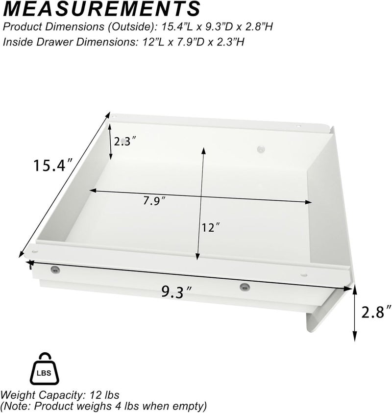 Gaxomo White Under Desk Mounted Sliding Drawer with 60 Degree Tilt Panel to pull out, 15'' long & 9'' deep Large Storage Organizer for Sit Stand Workstation - Image 2